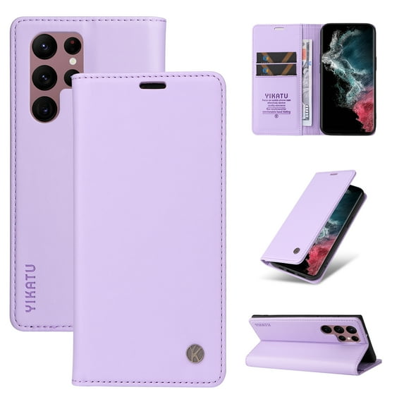 Wallet Case for Samsung Galaxy S23 Ultra, Business Style PU Leather Magnetic Adsorption Flip Folio Cover with Kickstand Card Slots Cash Holder Soft Silicone Shockproof Protective Case,Purple