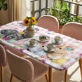 thumbnail image 3 of Happy Easter Table Cloths for 6 Foot Rectangle Tables, Cute Rabbits Daisy Flowers Leaves Eggs Pink Plaid Patio Waterproof Elastic Fitted Tablecloths, Washable Rectangular Table Cover for Camping, 3 of 8