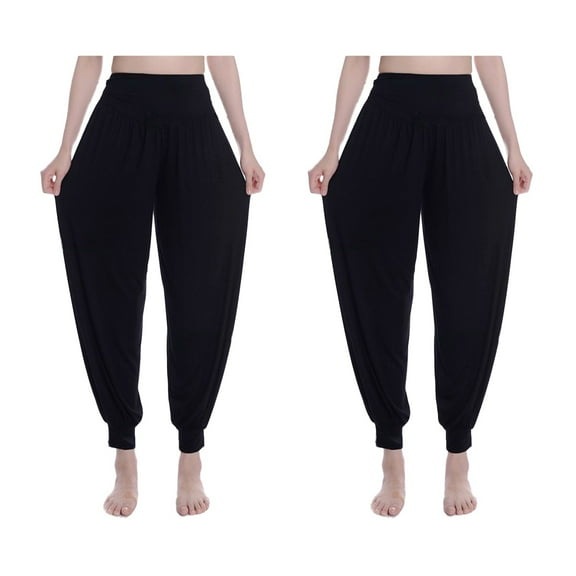 GOOHOCHY  2 Pieces Loose Yoga Pants Wide Black Trouser Style Women Women's Miss