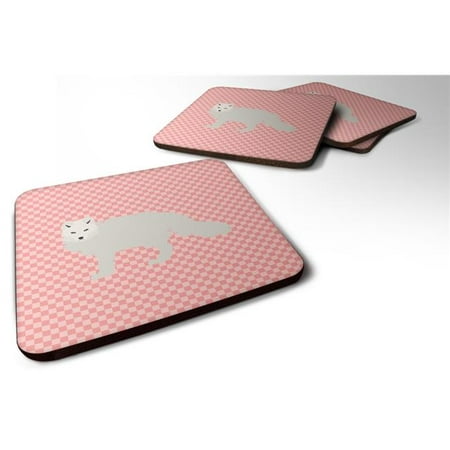

White Arctic Fox Pink Check Foam Coaster Set of 4