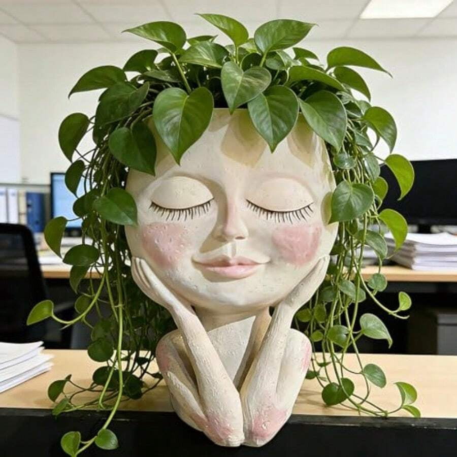 Cute Plant Pots -Face Planters Pots Head Flower PotSucculent Cactus Christmas Planters With Drainage Hole Creative Home Gardening Decor Plant Gifts For Plant Lovers Women Mom Teacher