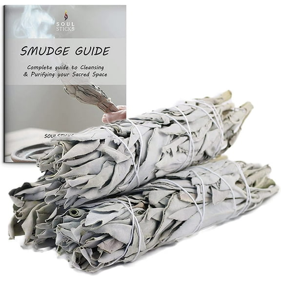 Soul Sticks 3 Pack 6" White Sage Smudge Sticks Grown in California with Smudging Guide