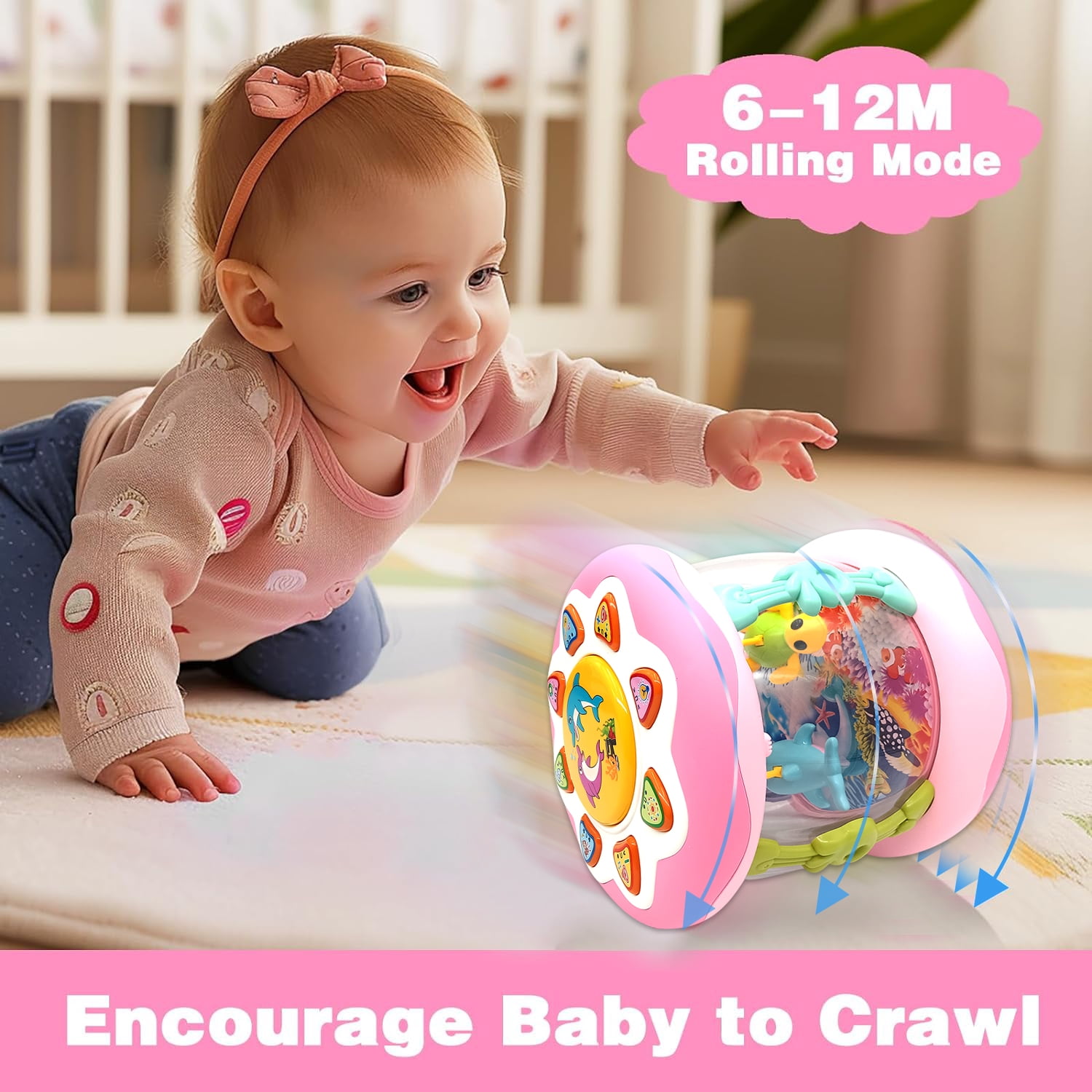 Toys for 1 Year Old Girls - Ocean Rotating Light Up Toy - Crawling Learning Toy for 2 Year Old Toddlers - 6 to 12 Months Baby Birthday Gifts