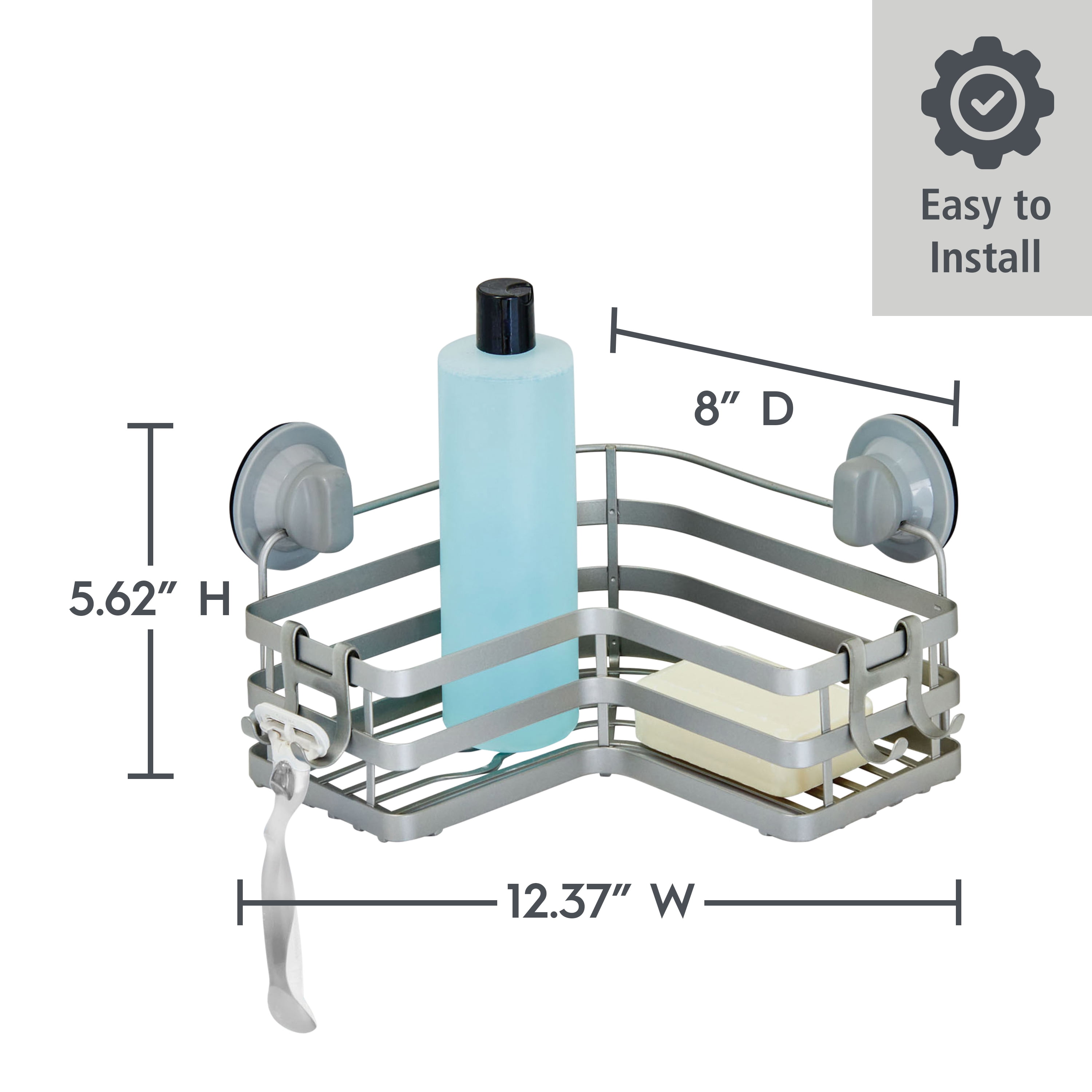 (2 pack) Better Homes & Gardens Adhesive or Suction Mount Steel Shower Corner Storage Basket, Satin Nickel