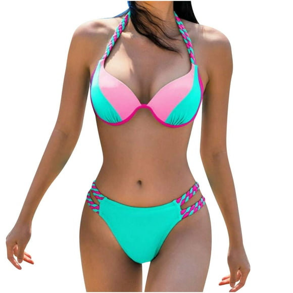 Ersazi Bathing Suit Cover Up for Women Women's Split Bikini Two-Piece Print Beach Swimsuit Swimwear Beachwear Bathing Suits In Clearance Swimsuits Women Mint Green L