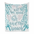 thumbnail image 1 of Saying Soft Flannel Fleece Throw Blanket, All You Need is Love and the Beach Message with Wavy Lines Pattern, Cozy Plush for Indoor and Outdoor Use, 50" x 60", Baby Pink Pale Blue, by Ambesonne, 1 of 6