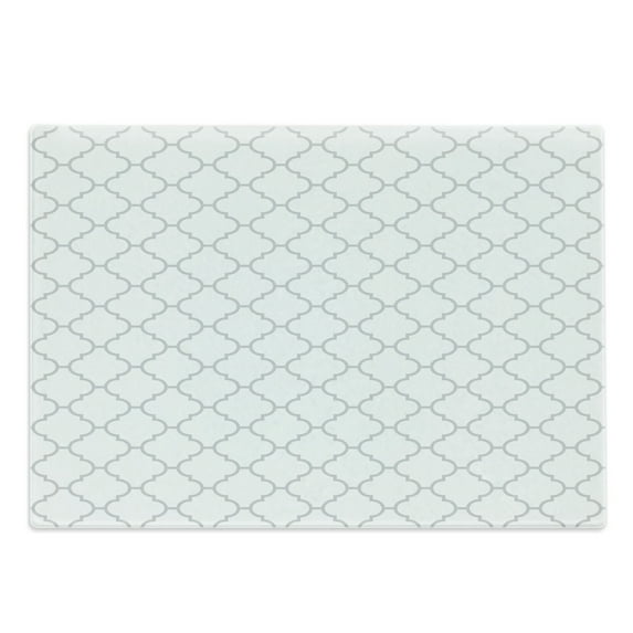 Grey Cutting Board, Simple Monochrome Patterns Geometric Linked Forms on Plain Background Modern, Decorative Tempered Glass Cutting and Serving Board, Large Size, White Grey, by Ambesonne