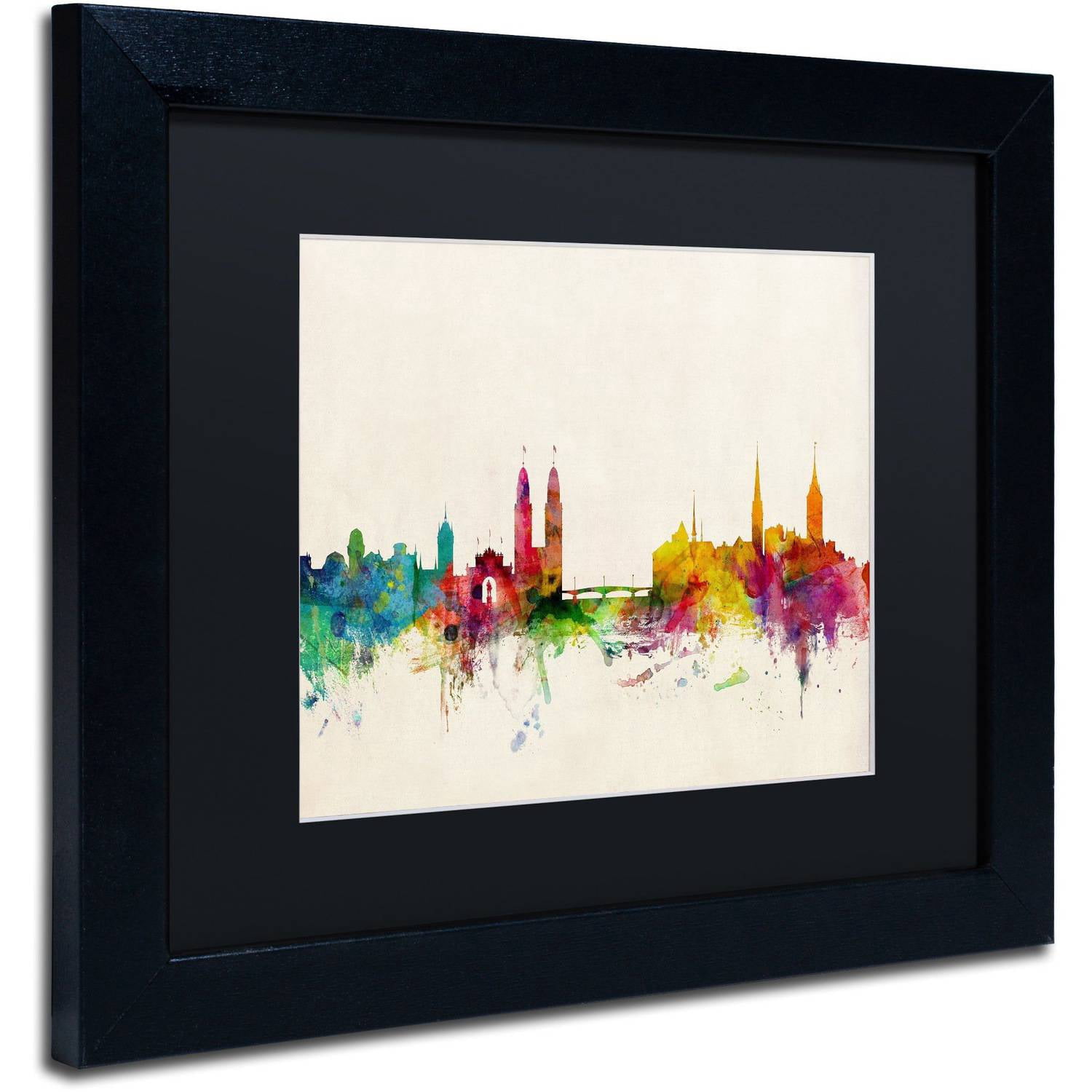 Trademark Fine Art 'Zurich Switzerland Skyline' Canvas Art by Michael Tompsett, Black Matte, Black Frame