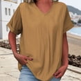 thumbnail image 2 of Women's Tops, Tees & Blouses Fashion Casual V Neck Short Sleeve Cotton Linen Blouse Summer Tops, 2 of 4