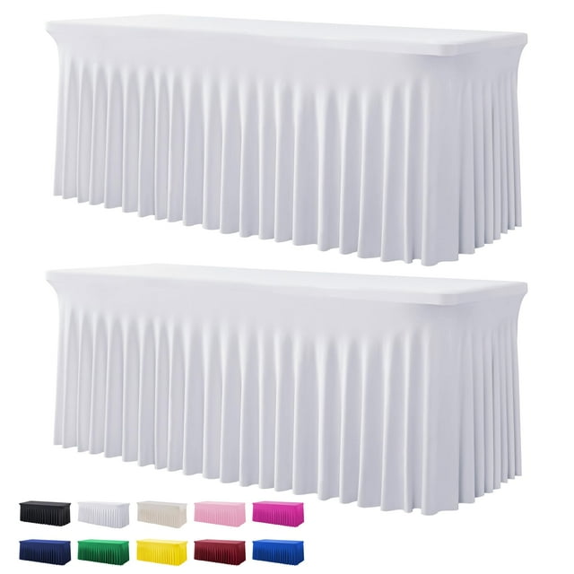 Mantel Htper de elastano blanco, paquete de 2 unidades, para mesa rectangular de 6 pies