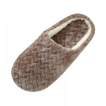 

ShengShi Home indoor men and women jacquard soft bottom cotton slippers suede leather non-slip cotton slippers floor cotton slippers Drak Brown 38/39