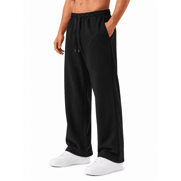 TELALEO Men's Heavyweight Fleece Open Bottom Sweatpants with Pockets, Elastic Waist, Gym & Casual Wear, L