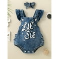 thumbnail image 2 of Jxzom Infant Baby Girl Little Sister Denim Romper 0 3 6 12 18 24 Months Fly Sleeve Summer Bodysuit with Headband, 2 of 9
