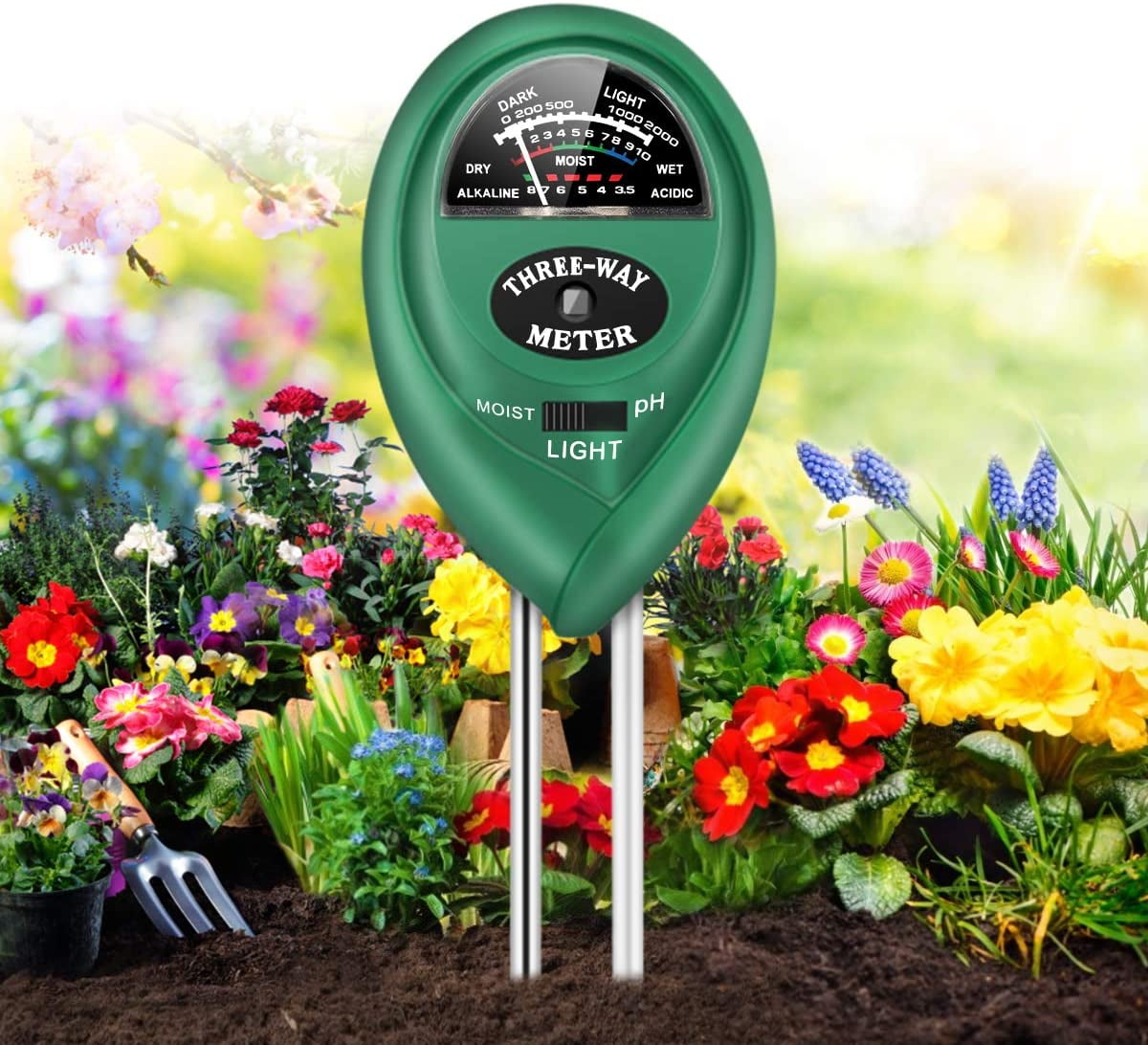 3 way Soil Meter Tester PH Light Moisture Plants In/Outdoor Gardening 