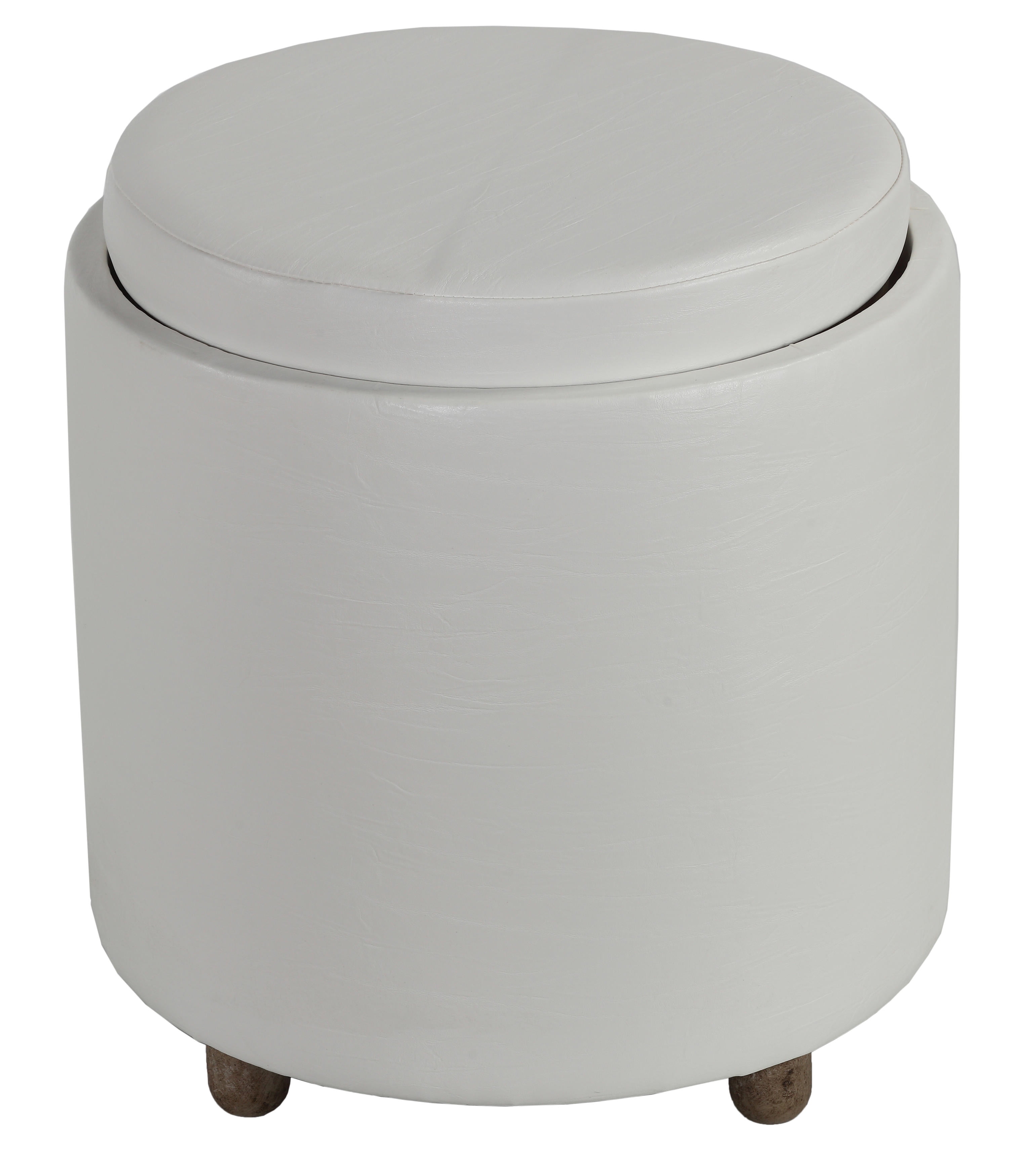 Cortesi Home Keyes Round Storage Ottoman with Tray Top, White faux