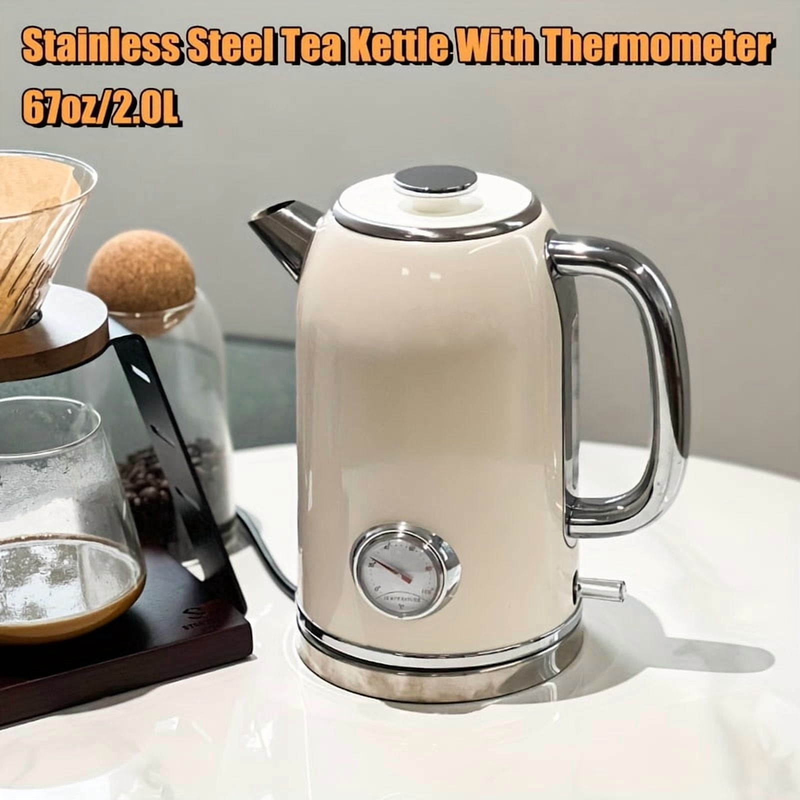 Stainless Steel Electric Water Kettle, 2.0L Hot Water Boiler with Thermometer, LED Indicator, Auto Shut-Off & Boil Dry Protection