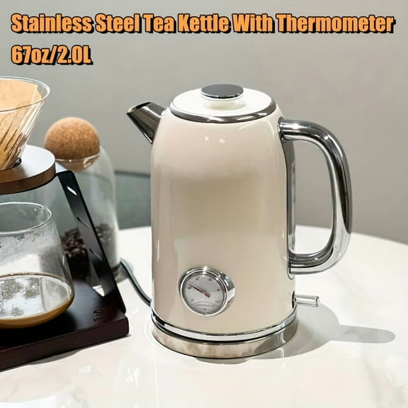 Stainless Steel Electric Water Kettle, 2.0L Hot Water Boiler with Thermometer, LED Indicator, Auto Shut-Off & Boil Dry Protection