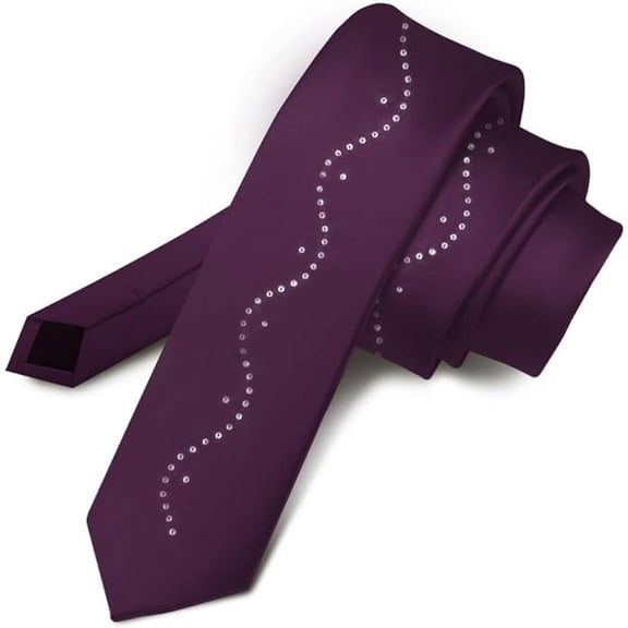 Vittorio Farina Solid Satin Skinny Necktie with Rhinestones