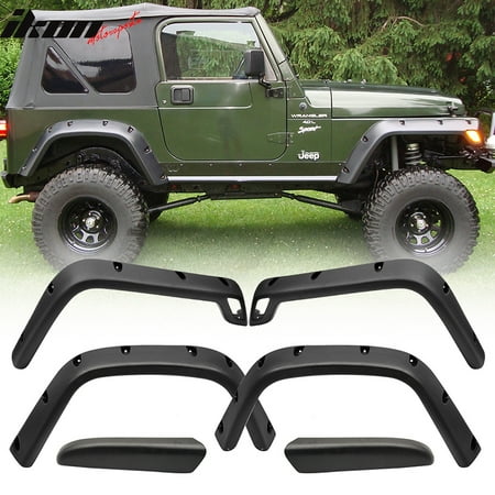 Compatible with 97-06 Jeep Wrangler TJ Sport Utility Pocket Rivet Style Wide Fender (Best Fender Flares For Jeep Wrangler)