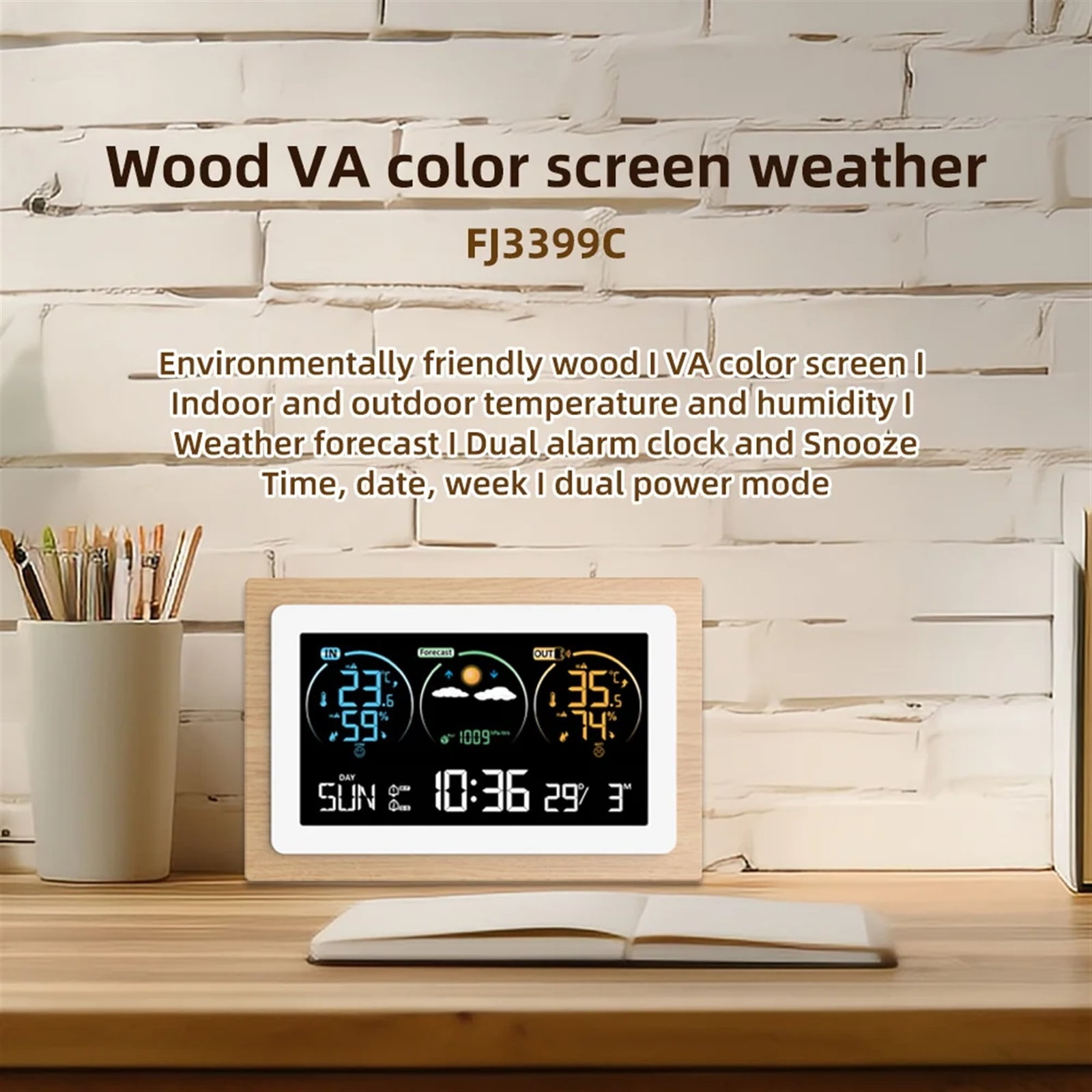 FJ3399C Wireless Weather Station Outdoor Indoor Sensor Thermometer Hygrometer Digital Snooze Alarm Clock Barometer Forecast ,High Precision