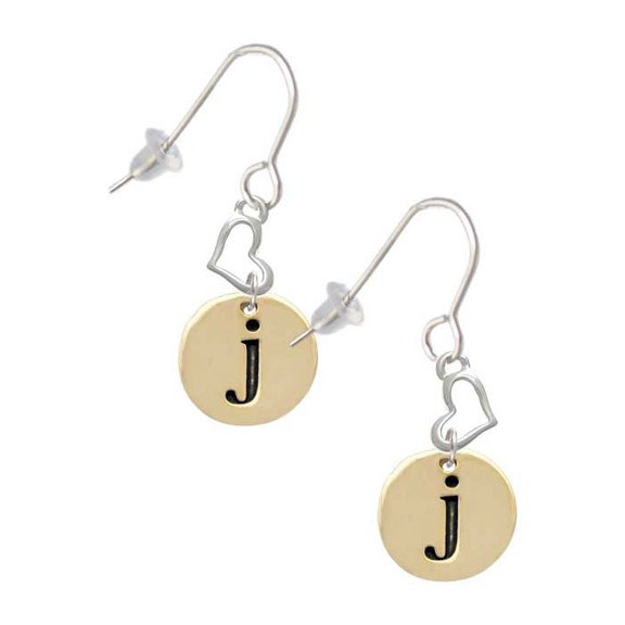 Goldtone Disc 1/2'' Initial - j - Heart French Earrings