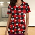 thumbnail image 1 of LSLJS Hauts à Manches Courtes à Col en V pour Femmes, Blouse à Poche Imprimée d'Uniforme de Travail, Hauts de Sarrau de Noël, 1 of 5