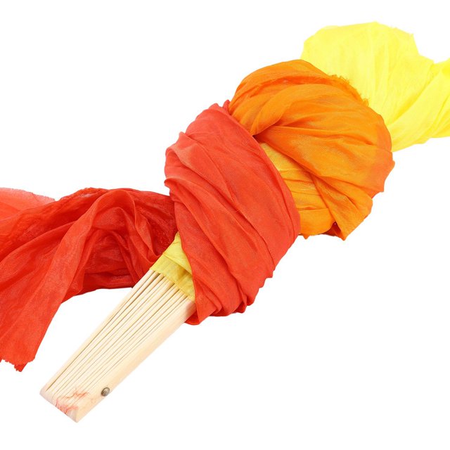 2X Beautiful Silk Three Color Gradient Flame Dance Fan Hand Folding Bamboo Fan Decoration Fan for Ladies Womens Crafts