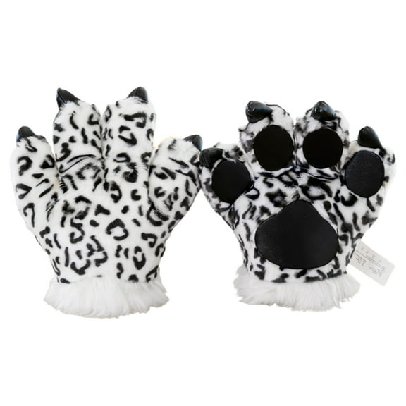 Yokua Simulation Leopard Paw Plush Gloves Fluffy Animal Stuffed Toys Cosplay Mittens