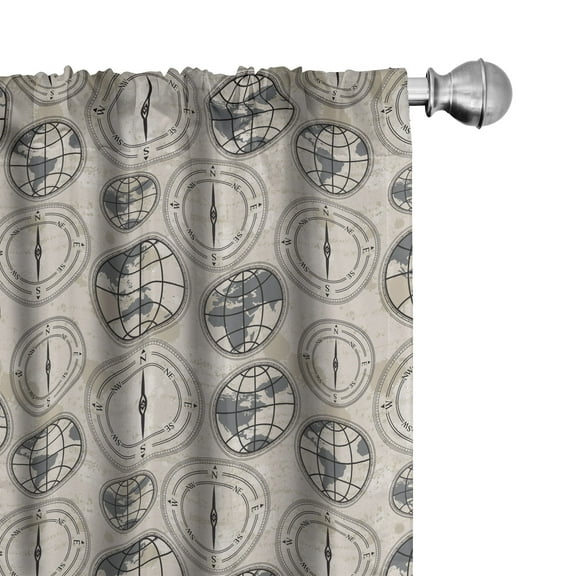 Ambesonne Compass Curtains, Continents Pattern, Pair of 28"x95", Black Grey Tan