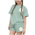 thumbnail image 2 of Amidoa Girls 2 Piece Outfits Summer Clothes Cute Floral Print Short Sleeve T-Shirt and Casual Shorts Kids Clothing Sets,Green Size 13, 2 of 6