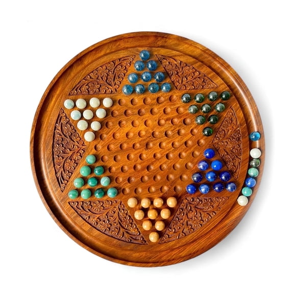 Handmade Wooden Chinese Checkers Set with Marbles – Custom Engraved Family Game Night Heirloom |
