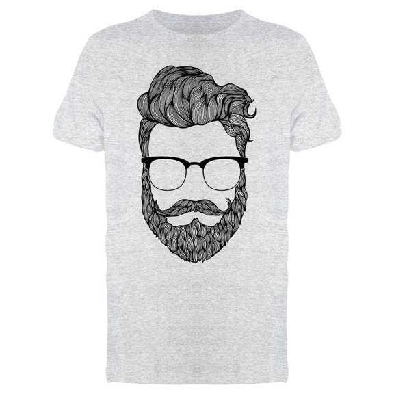 Hand Drawn Mustache Beard Sketch T-Shirt Men -Image by Shutterstock, Male XX-Large