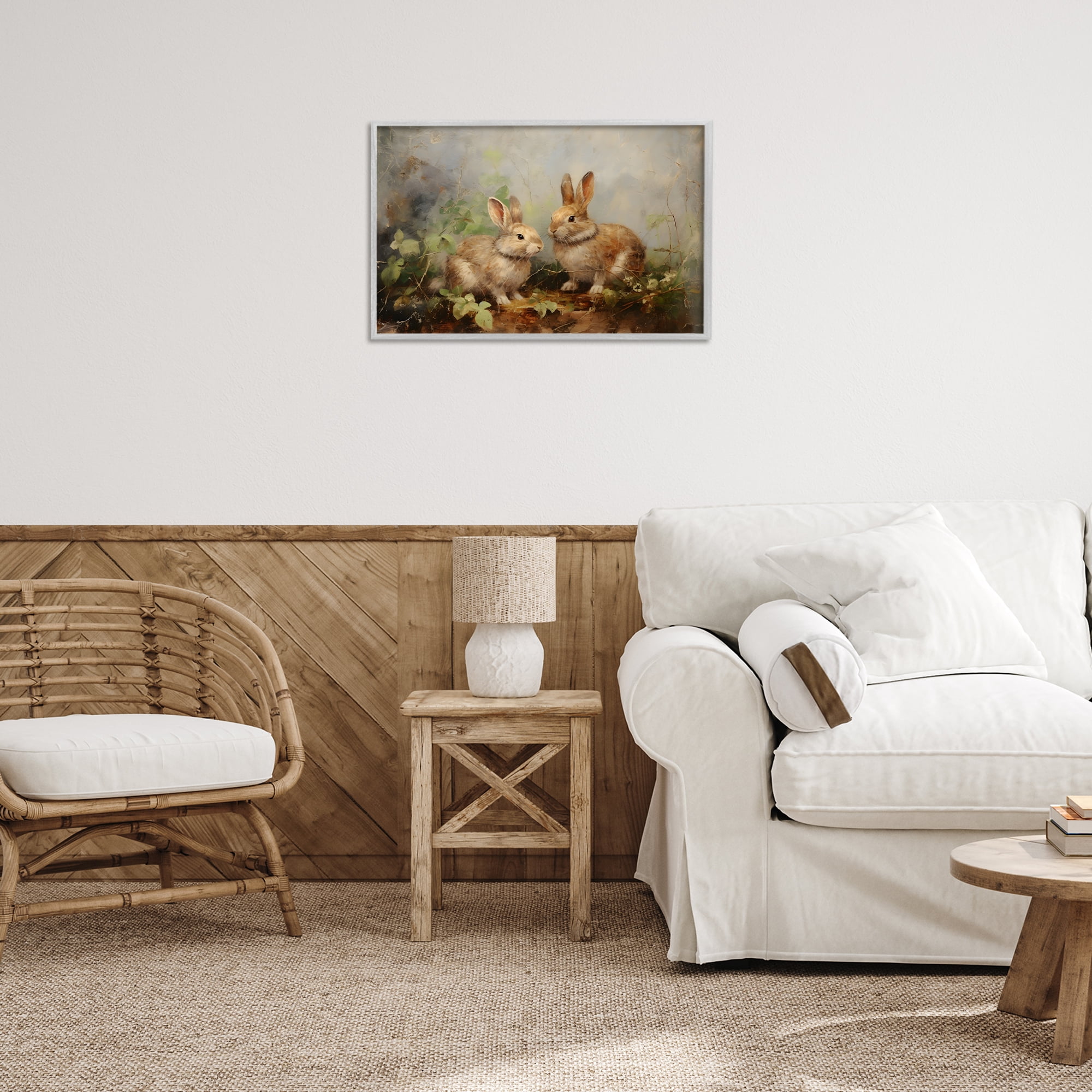 Stupell Industries Wild Rabbits in Nature Animals & Insects Painting Gray Framed Art Print Wall Art, 24 x 16