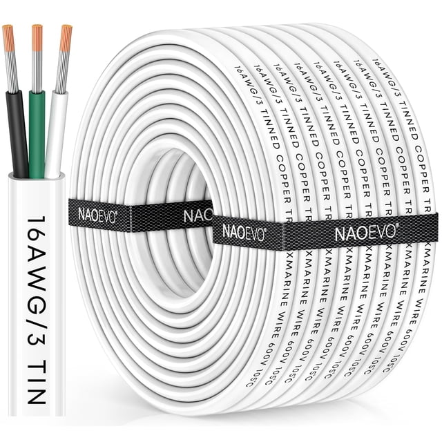Cable Marino NAOEVO 16 AWG 16/3 Triplex Impermeable 15 metros