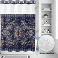 thumbnail image 2 of No Hook Shower Curtain, Navy Blue Boho Shower Curtains for Bathroom with See Through Top Window, Abstract Art Ethnic Vintage Geometric Waterproof & Washable Bath Curtain Extra Long 72"x84", 2 of 9