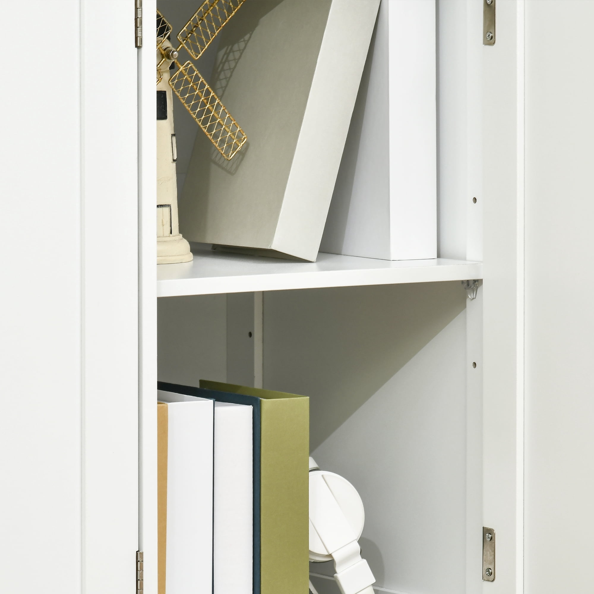 HOQBN Kitchen Storage Cabinet, White Sideboard Floor Cupboard with Solid Wood Top, Adjustable Shelf and 3 Drawers, Multipurpose Buffet Cabinet for Kitchen, Dining Room and Living Room