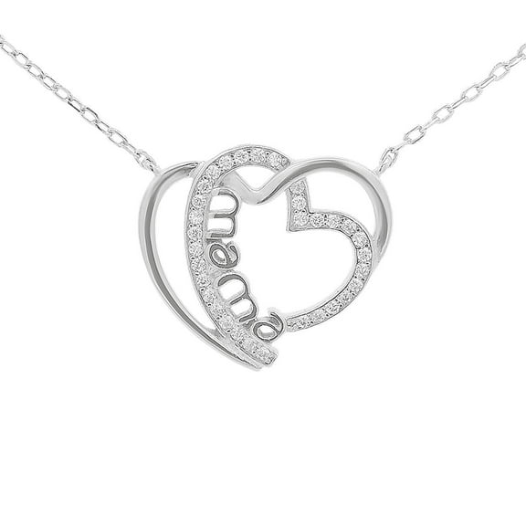 Sterling Silver Double Heart "Mama" CZ Necklace