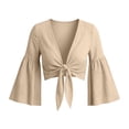 thumbnail image 7 of Cmfcve Women's Tie Front Crop Cardigans Long Bell Sleeve Cotton Linen Shrugs Casual Summer Beach Cover Ups, 7 of 7