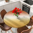 thumbnail image 2 of Orange Yellow Ombre Round Tablecloth 55-60 Inch Round Fitted Table Cloth with Elastic Edge, Contemporary Abstract Gradient Waterproof Table Cover Protector for Outdoor Picnic Party Dining, 2 of 9