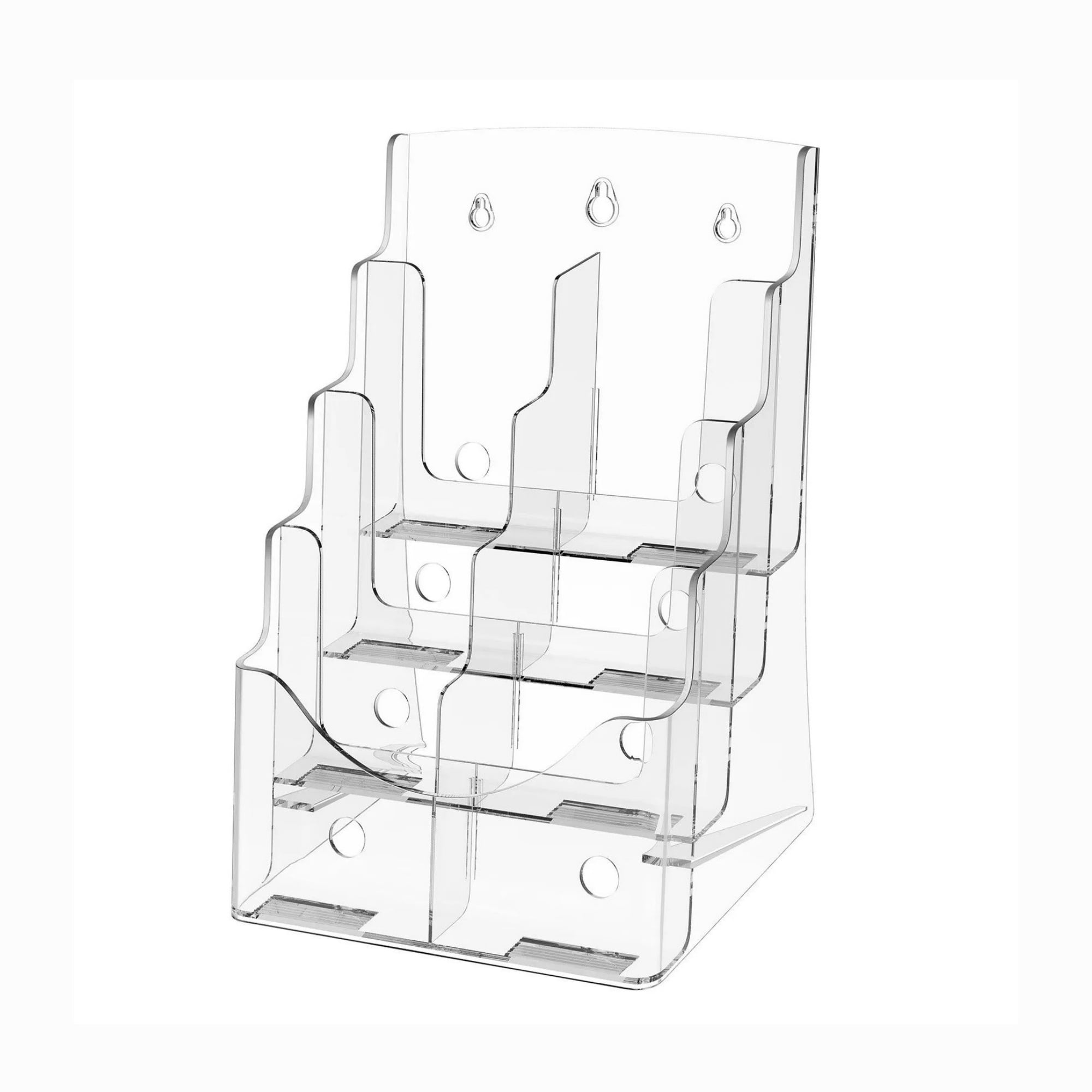 4-Tier Acrylic Brochure Holder 8.5 x 11 Inch, Clear Plastic Literature Display Stand with Removable Divider, Flyer Organizer for Office Exhibition Countertop or Wall Mount