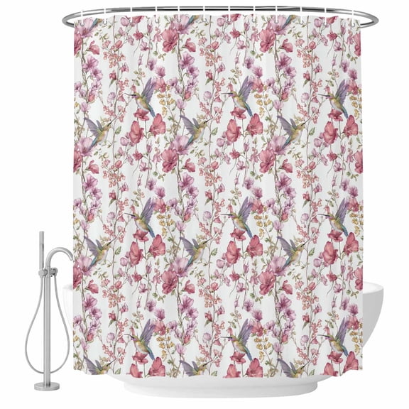 Pink Beige Flowers Shower Curtain, Waterproof Shower Curtains for Bathroom, Spring Floral Elegant Pastoral Botanical Washable Fabric Bathtub Curtain Set Bath Decor with 12 Hooks 48"x72"