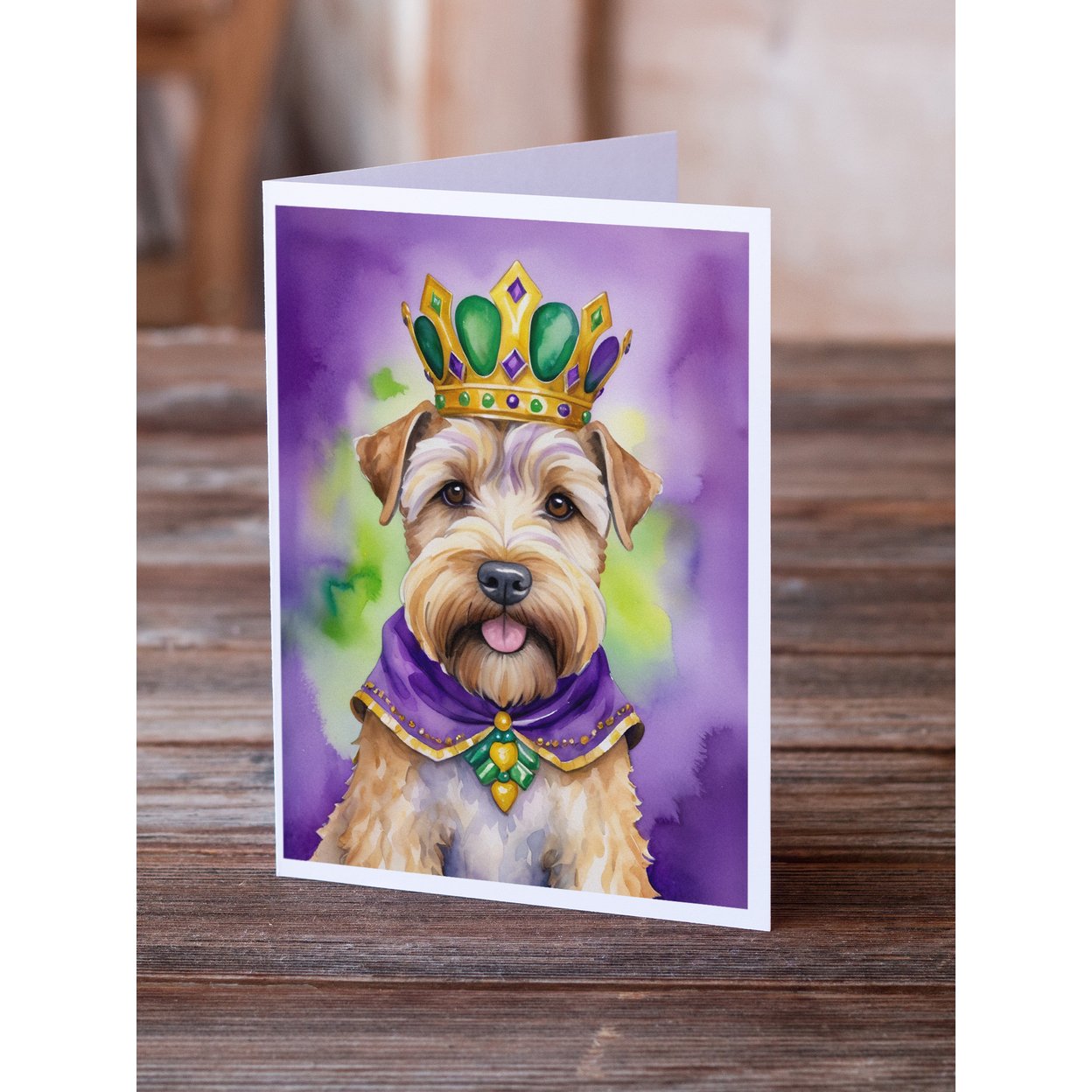 Wheaten Terrier King of Mardi Gras Greeting Cards Pack of 8 7 in x 5 in