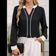 thumbnail image 4 of Blusas Elegantes de Larga para Mujer, con Cuello en V y Bloques de Color, para Negocios y Trabajo, Ropa de Moda para Otoño. Negro XXL, 4 of 9