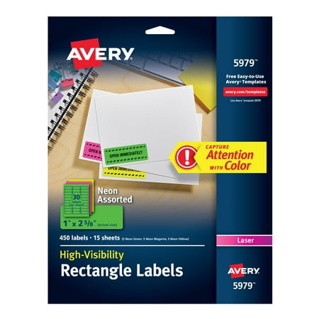 Avery Neon Laser Labels, Rectangle, Assorted Fluorescent Colors, 1 x 2-5/8, 450/Pack (Best Color Laser Printer For Labels)