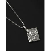 Spencer Silver Cross Holy Bible Book Pendant Necklace Openable Prayer Bible Verse Religious Christian Necklace for Men and Women