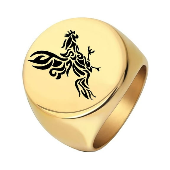 PAMTIER Men's Stainless Steel Simple High Polished Round Chinese Zodiac Rooster Ring Punk Style Gold Size 7