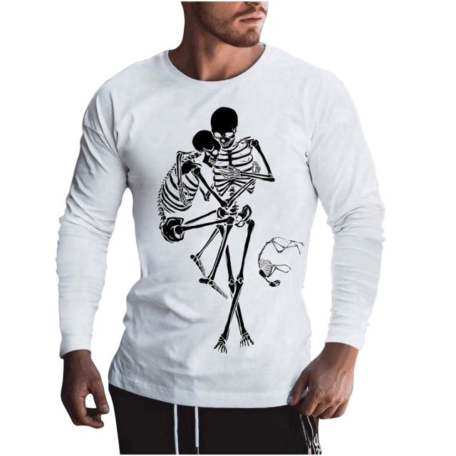Blusa informal de manga larga con cuello redondo y estampado de calavera para hombre Pompotops oipoqjl1714