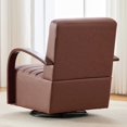 thumbnail image 3 of Hassch 360° Swivel Armchair with Solid Wood Armrest and Metal Base, PU Upholstered Channel Tufted Lounge Chair for Living Room, Bedroom & Office (Brown), 3 of 10