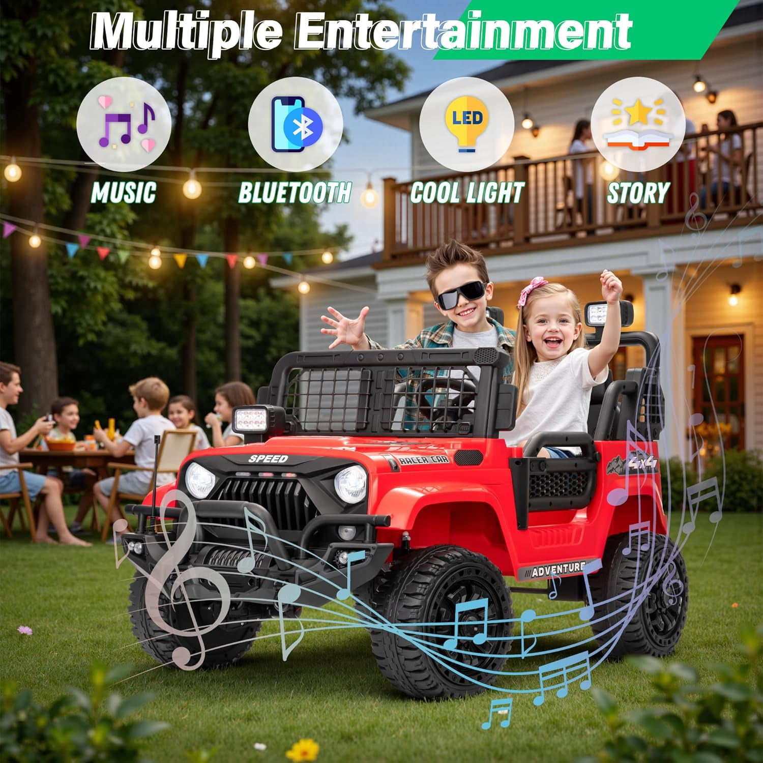 HappyToysWorld Electric Ride on Truck 24V with Parent Remote Control, 2-Seater, Bluetooth Enabled