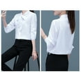 thumbnail image 6 of ZenCart Women Office Shirt Stand Collar Long Sleeve Lace-Up Bow Women Blouse Solid Color Single-Breasted Shirt, 6 of 7